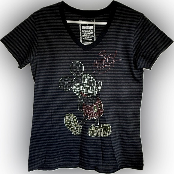 Disney Store Tops - Disney Store Mickey Mouse Striped V-Neck T-Shirt Size X-Small